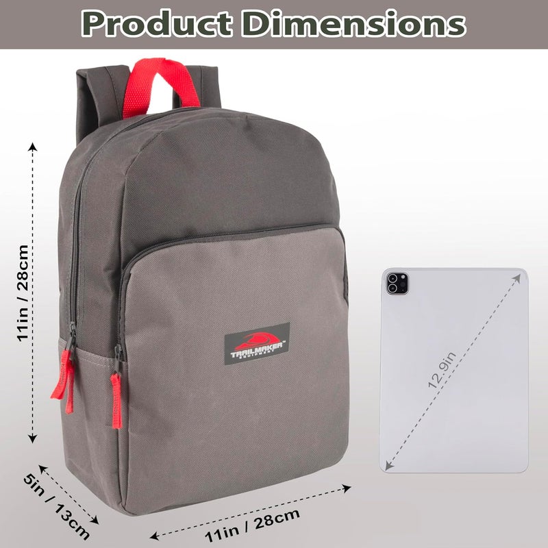 Trailmaker Color Block Backpacks for School Boys and Girls, 15 Inch Two Tone Colorful Small Travel Backpack for Kids (Grey) - Image 4